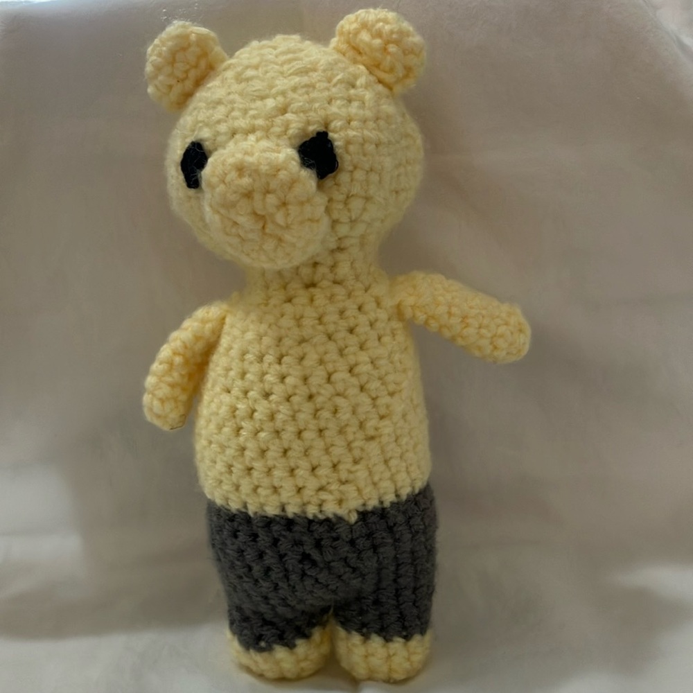 Yellow and Gray Amigurumi Stuffed Bear Toy - Picture 1 of 5